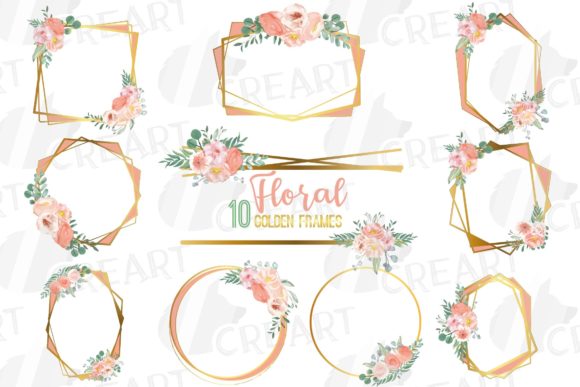 Blush and Gold Watercolour Floral Frames for Elegant Design