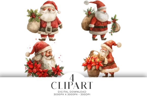 Charming Santa Claus Watercolour Clipart PNG for Holiday Designs