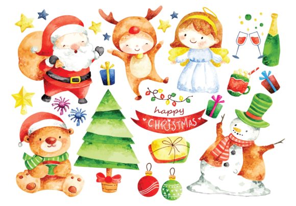 Christmas Cartoon Watercolor Vector: Festive Design Magic