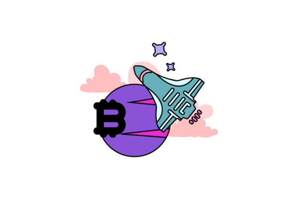 Icon Bitcoin Space Plane Color Outline: A Modern Design Asset
