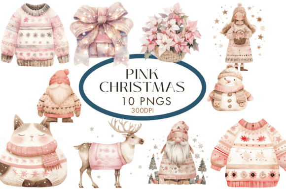 Pink Christmas Watercolour Clipart: A Modern Holiday Aesthetic