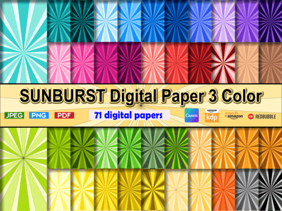 Sunburst Digital Paper 3 Color Classic: Bold and Vibrant Design