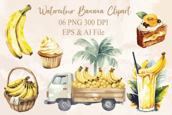 Watercolour Banana Clipart: Fresh Design for Creative Projects